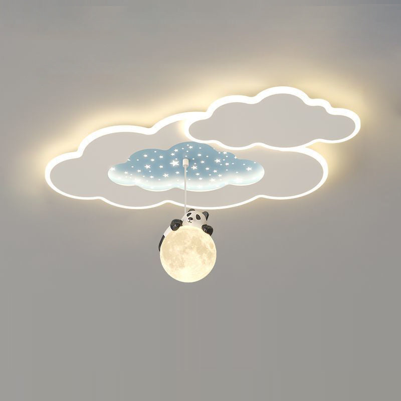 Modern Art Deco Kids Cartoon Clouds Year Wheel Stars Acrylic Iron LED Flush Mount Ceiling Light For Bedroom