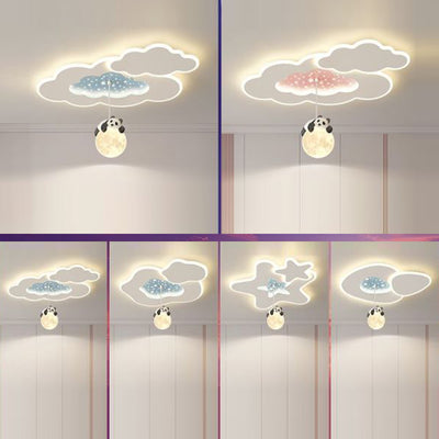 Modern Art Deco Kids Cartoon Clouds Year Wheel Stars Acrylic Iron LED Flush Mount Ceiling Light For Bedroom