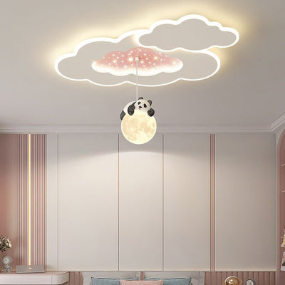 Modern Art Deco Kids Cartoon Clouds Year Wheel Stars Acrylic Iron LED Flush Mount Ceiling Light For Bedroom