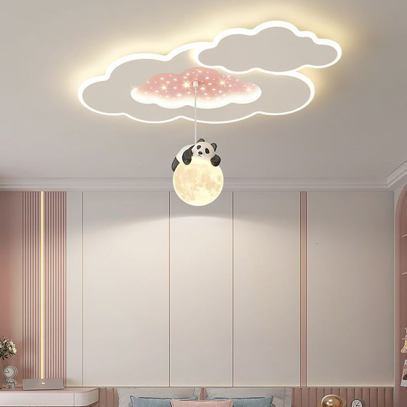 Modern Art Deco Kids Cartoon Clouds Year Wheel Stars Acrylic Iron LED Flush Mount Ceiling Light For Bedroom