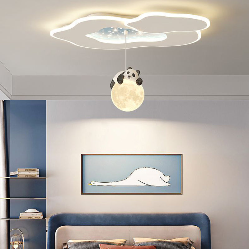 Modern Art Deco Kids Cartoon Clouds Year Wheel Stars Acrylic Iron LED Flush Mount Ceiling Light For Bedroom