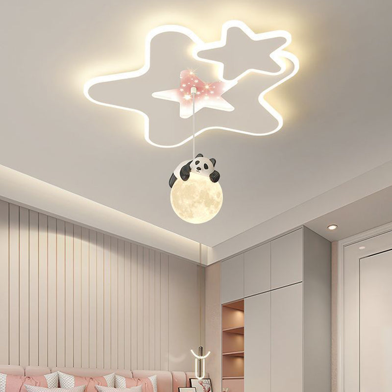 Modern Art Deco Kids Cartoon Clouds Year Wheel Stars Acrylic Iron LED Flush Mount Ceiling Light For Bedroom