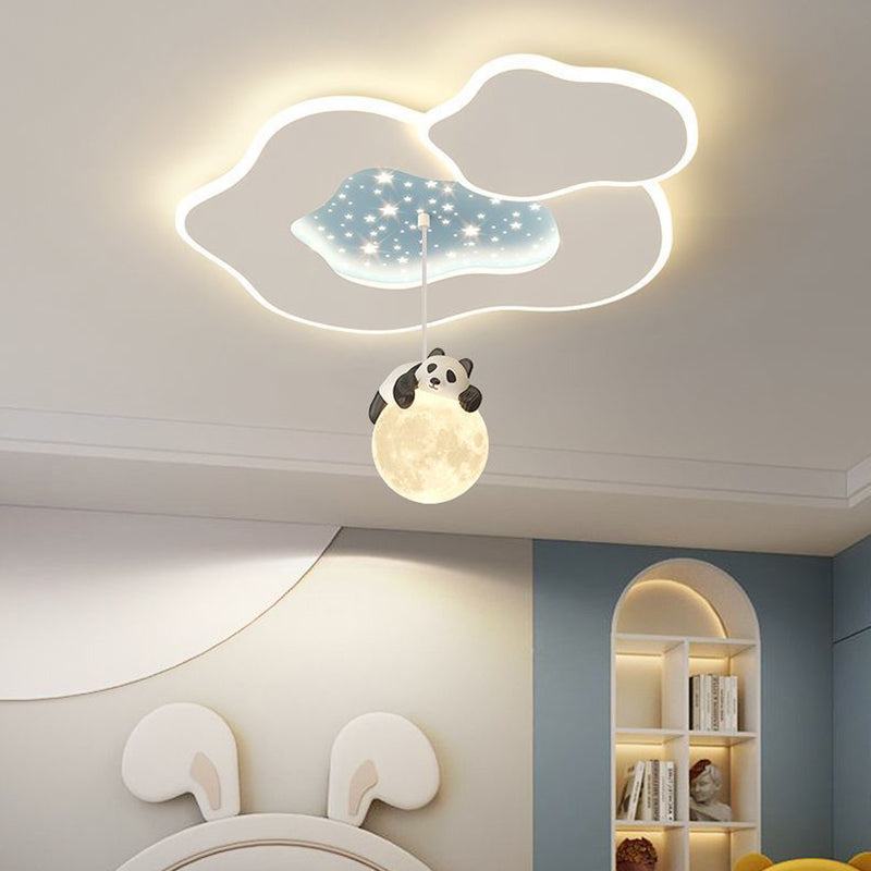 Modern Art Deco Kids Cartoon Clouds Year Wheel Stars Acrylic Iron LED Flush Mount Ceiling Light For Bedroom