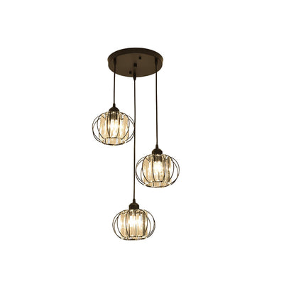 Contemporary Nordic Slash Straight Line Hollow Round Crystal Iron 3-Light Chandelier For Living Room