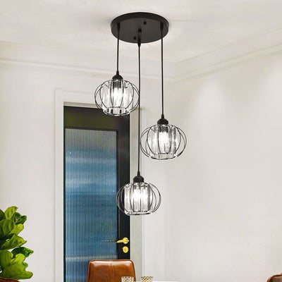 Contemporary Nordic Slash Straight Line Hollow Round Crystal Iron 3-Light Chandelier For Living Room