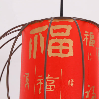 Traditional Chinese Lantern Round Cylinder Laminated Hardware 1-Light Pendant Light For Living Room