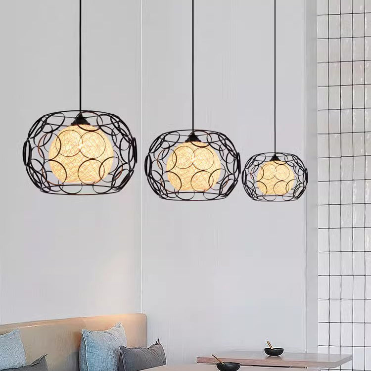 Modern Minimalist Round Hollowed Out Sesame Ball Iron 1-Light Pendant Light For Living Room