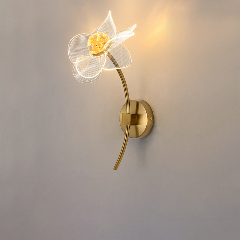 Modern Art Deco Flower Curved Acrylic Iron LED Wall Sconce Lamp For Living Room