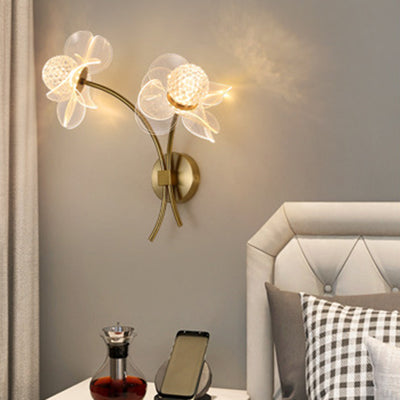 Modern Art Deco Flower Curved Acrylic Iron LED Wall Sconce Lamp For Living Room