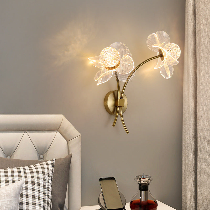 Modern Art Deco Flower Curved Acrylic Iron LED Wall Sconce Lamp For Living Room