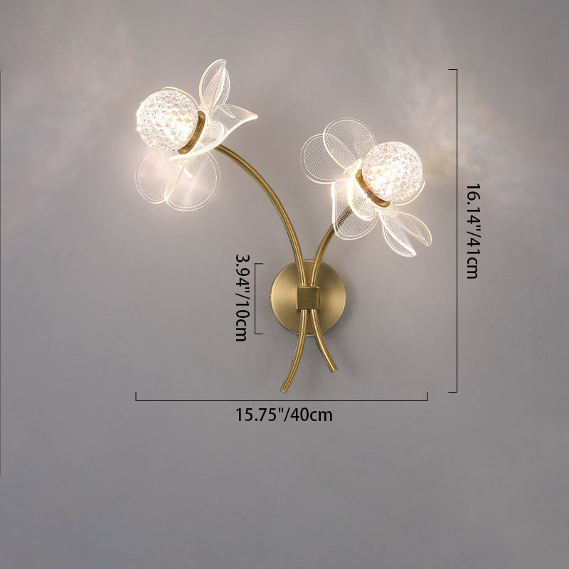 Modern Art Deco Flower Curved Acrylic Iron LED Wall Sconce Lamp For Living Room