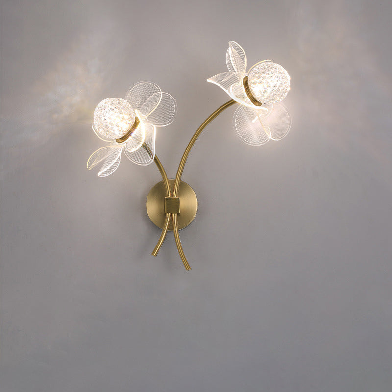 Modern Art Deco Flower Curved Acrylic Iron LED Wall Sconce Lamp For Living Room