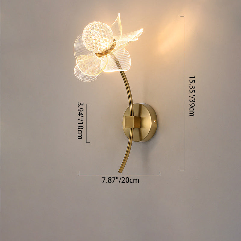 Modern Art Deco Flower Curved Acrylic Iron LED Wall Sconce Lamp For Living Room