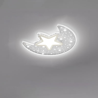 Modern Minimalist Crescent Moon Star Acrylic Iron LED Flush Mount Ceiling Light For Bedroom