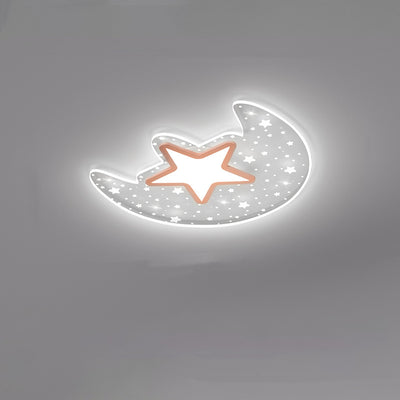 Modern Minimalist Crescent Moon Star Acrylic Iron LED Flush Mount Ceiling Light For Bedroom