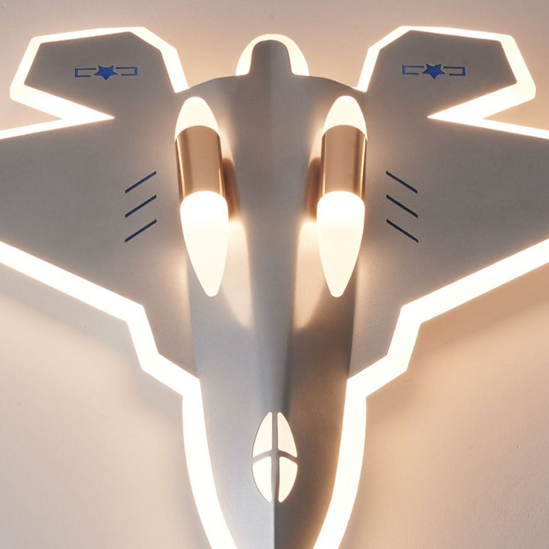 Modern Art Deco Kids Fighter Jets Airplanes Acrylic Iron LED Mount Ceiling Light For Living Room