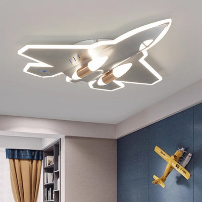 Modern Art Deco Kids Fighter Jets Airplanes Acrylic Iron LED Mount Ceiling Light For Living Room