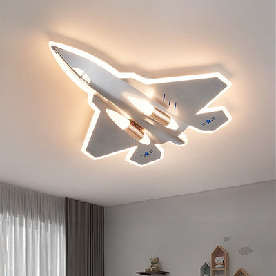 Modern Art Deco Kids Fighter Jets Airplanes Acrylic Iron LED Mount Ceiling Light For Living Room