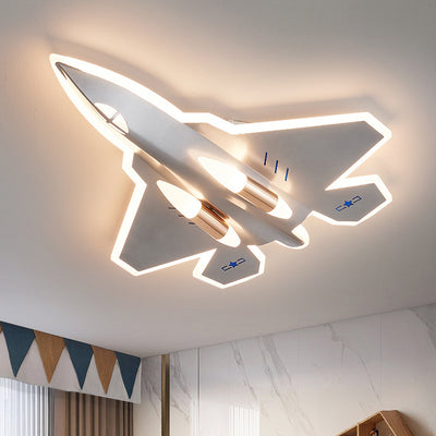 Modern Art Deco Kids Fighter Jets Airplanes Acrylic Iron LED Mount Ceiling Light For Living Room