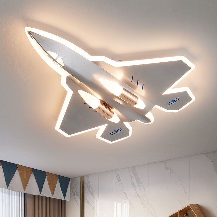 Modern Art Deco Kids Fighter Jets Airplanes Acrylic Iron LED Mount Ceiling Light For Living Room