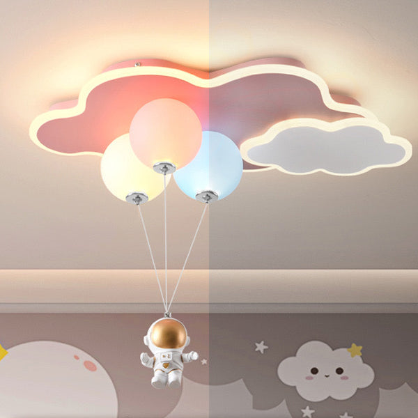 Modern Minimalist Kids Balloon Cloud Astronaut PE Acrylic Hardware LED Mount Ceiling Light For Living Room