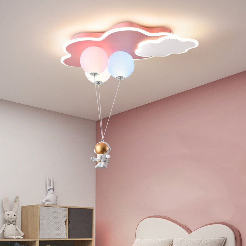 Modern Minimalist Kids Balloon Cloud Astronaut PE Acrylic Hardware LED Mount Ceiling Light For Living Room