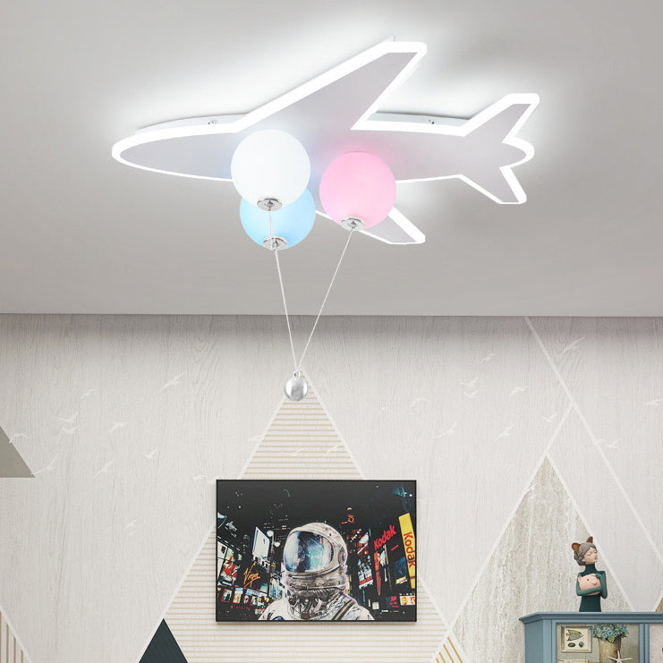 Modern Art Deco Kids Airplanes Balloons PE Acrylic Hardware LED Mount Ceiling Light For Living Room