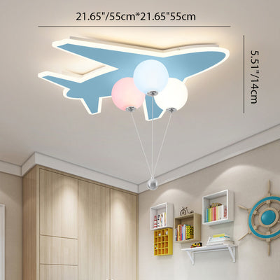 Modern Art Deco Kids Airplanes Balloons PE Acrylic Hardware LED Mount Ceiling Light For Living Room