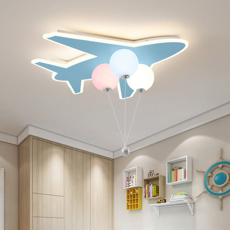 Modern Art Deco Kids Airplanes Balloons PE Acrylic Hardware LED Mount Ceiling Light For Living Room