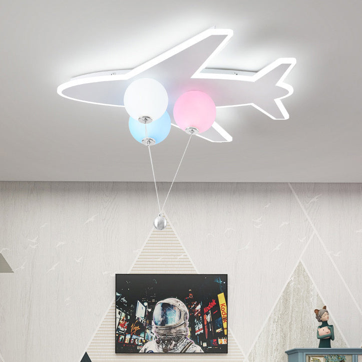 Modern Art Deco Kids Airplanes Balloons PE Acrylic Hardware LED Mount Ceiling Light For Living Room