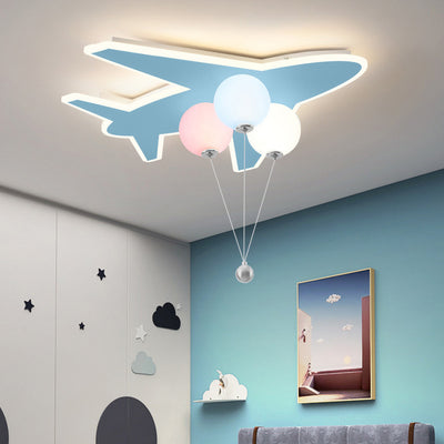 Modern Art Deco Kids Airplanes Balloons PE Acrylic Hardware LED Mount Ceiling Light For Living Room