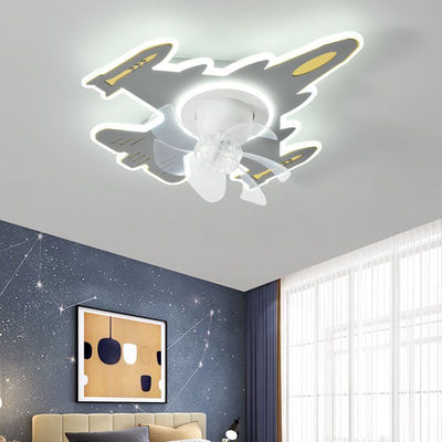 Modern Art Deco Airplane Shape Acrylic Iron LED Flush Mount Ceiling Fan Light For Bedroom