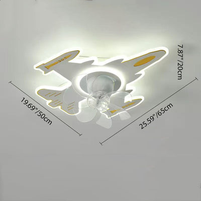 Modern Art Deco Airplane Shape Acrylic Iron LED Flush Mount Ceiling Fan Light For Bedroom