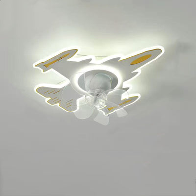 Modern Art Deco Airplane Shape Acrylic Iron LED Flush Mount Ceiling Fan Light For Bedroom