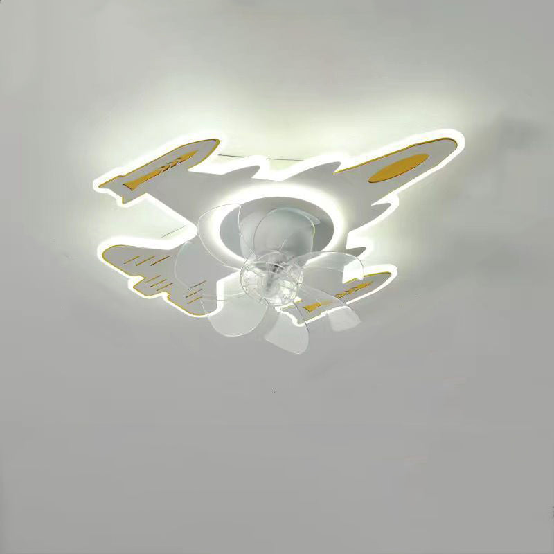 Modern Art Deco Airplane Shape Acrylic Iron LED Flush Mount Ceiling Fan Light For Bedroom