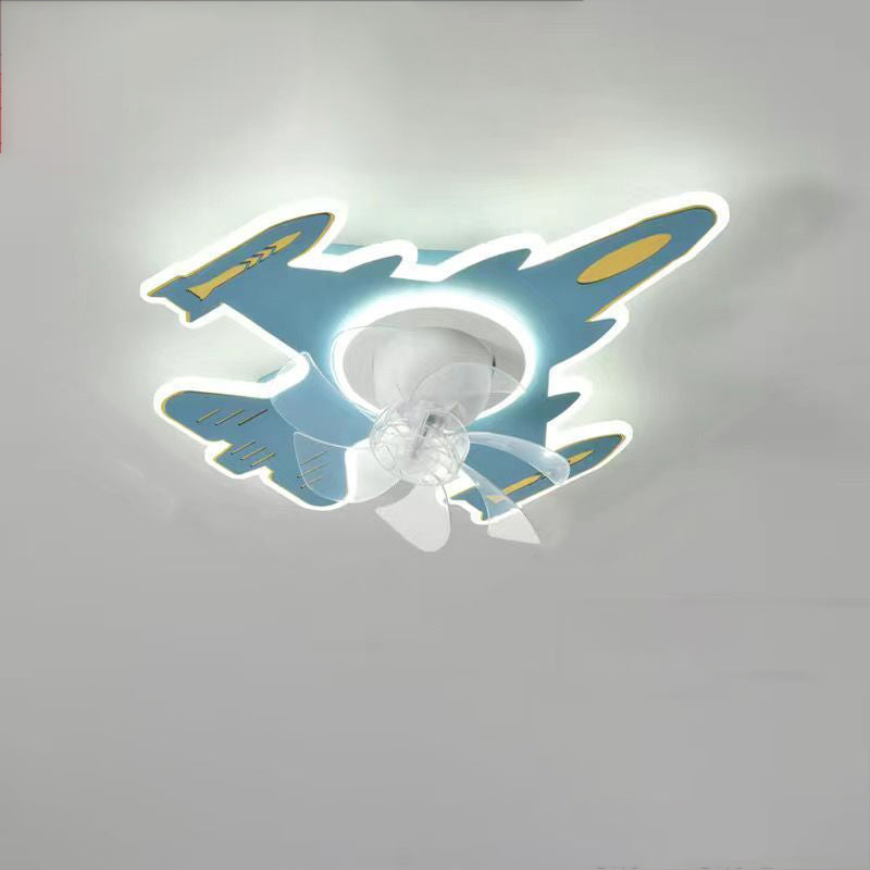 Modern Art Deco Airplane Shape Acrylic Iron LED Flush Mount Ceiling Fan Light For Bedroom