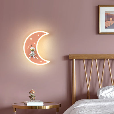 Modern Art Deco Crescent Moon Astronaut Star Acrylic Resin Hardware LED Wall Sconce Lamp For Living Room