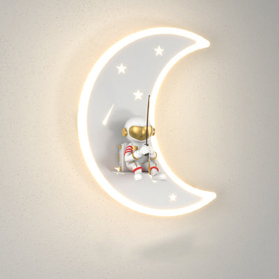 Modern Art Deco Crescent Moon Astronaut Star Acrylic Resin Hardware LED Wall Sconce Lamp For Living Room