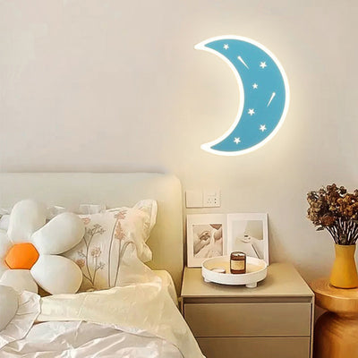 Modern Art Deco Crescent Moon Astronaut Star Acrylic Resin Hardware LED Wall Sconce Lamp For Living Room