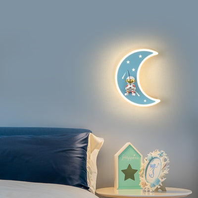 Modern Art Deco Crescent Moon Astronaut Star Acrylic Resin Hardware LED Wall Sconce Lamp For Living Room