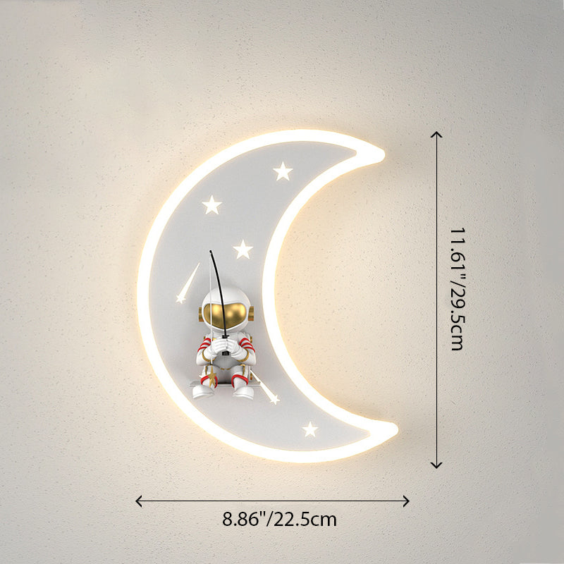 Modern Art Deco Crescent Moon Astronaut Star Acrylic Resin Hardware LED Wall Sconce Lamp For Living Room