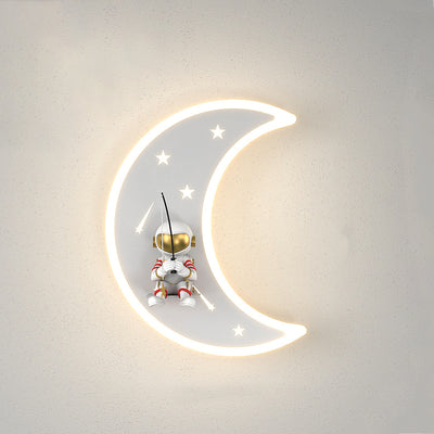 Modern Art Deco Crescent Moon Astronaut Star Acrylic Resin Hardware LED Wall Sconce Lamp For Living Room