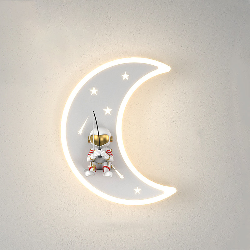 Modern Art Deco Crescent Moon Astronaut Star Acrylic Resin Hardware LED Wall Sconce Lamp For Living Room