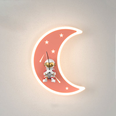 Modern Art Deco Crescent Moon Astronaut Star Acrylic Resin Hardware LED Wall Sconce Lamp For Living Room