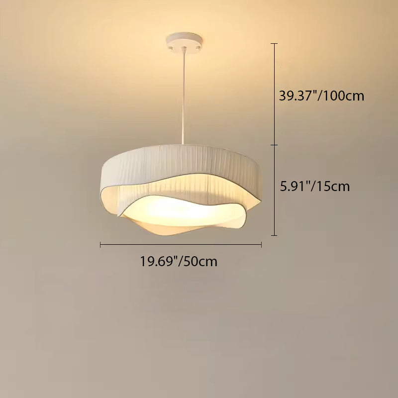 Contemporary Scandinavian Round Ruffles Cone Fabric Acrylic Iron 4/5 Light Chandelier For Living Room