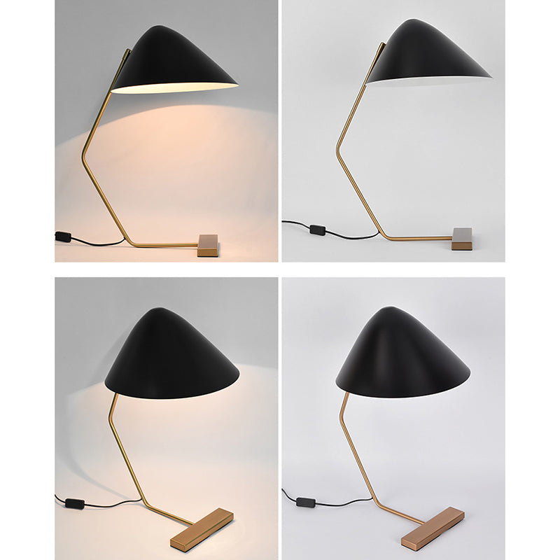 Contemporary Creative Conical Rectangle Curved Iron Brass 1-Light Table Lamp For Bedroom