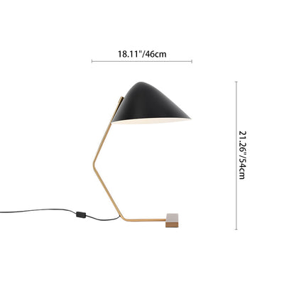 Contemporary Creative Conical Rectangle Curved Iron Brass 1-Light Table Lamp For Bedroom