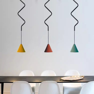 Contemporary Scandinavian Wavy Line Conical Iron Aluminum 1-Light Pendant Light For Living Room