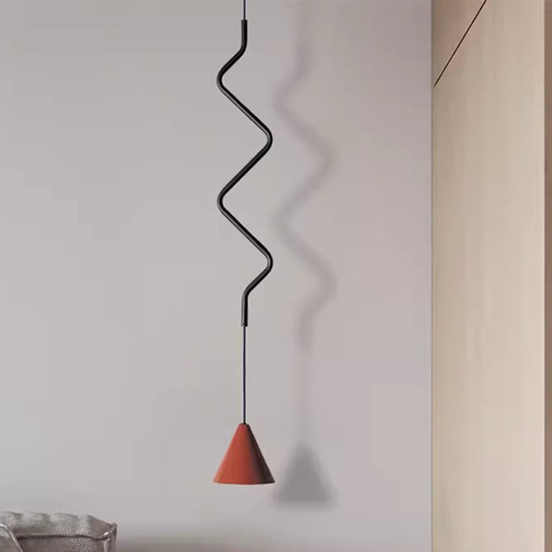 Contemporary Scandinavian Wavy Line Conical Iron Aluminum 1-Light Pendant Light For Living Room