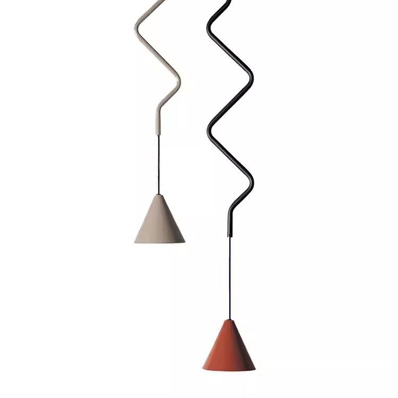 Contemporary Scandinavian Wavy Line Conical Iron Aluminum 1-Light Pendant Light For Living Room